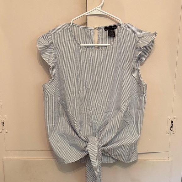 Aqua Blue Tie Front Relaxed Blouse - Picture 1 of 4